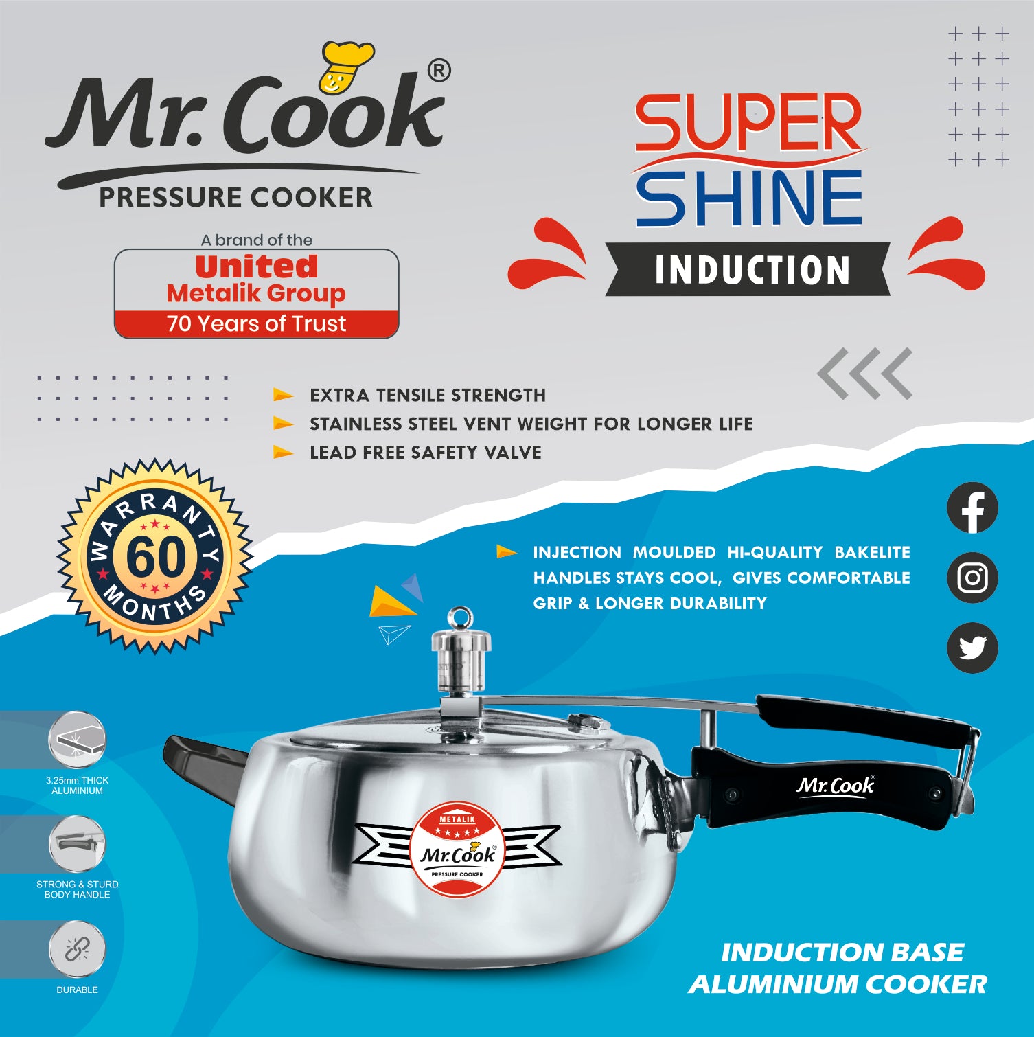 Buy Online Induction base Pressure Cooker  Mr.Cook Super Shine