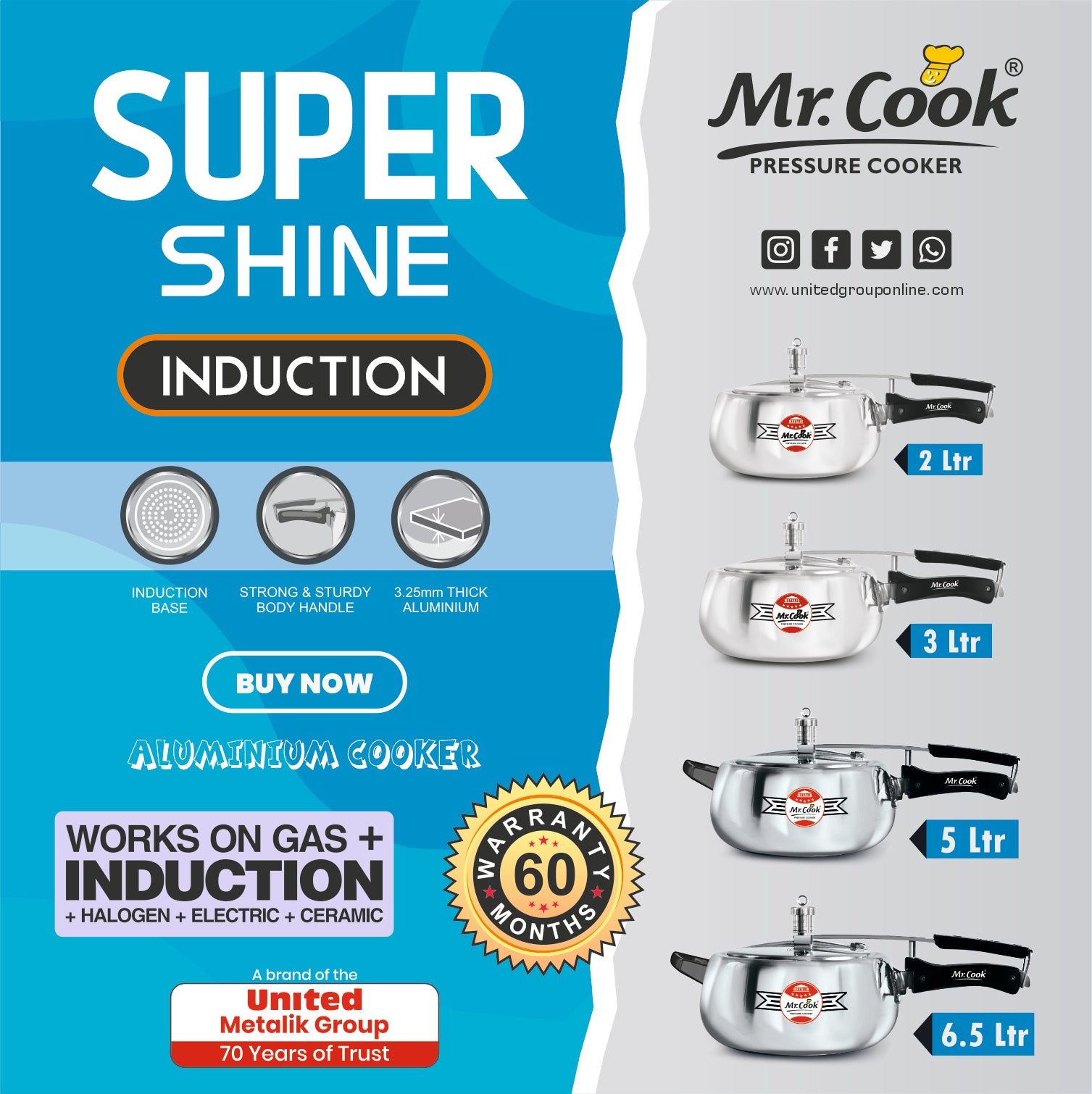 Buy Online Induction base Pressure Cooker  Mr.Cook Super Shine