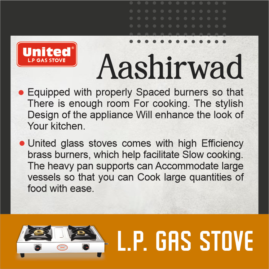 United Aashirwad 2 Burner L.P. Gas Stove (Stainless Steel)