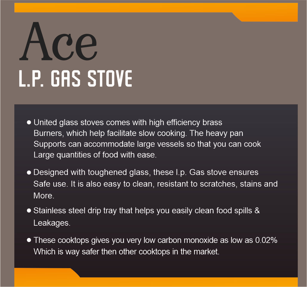 United Ace 3 Burner L.P. Gas Stove Large Size (Glass Top)