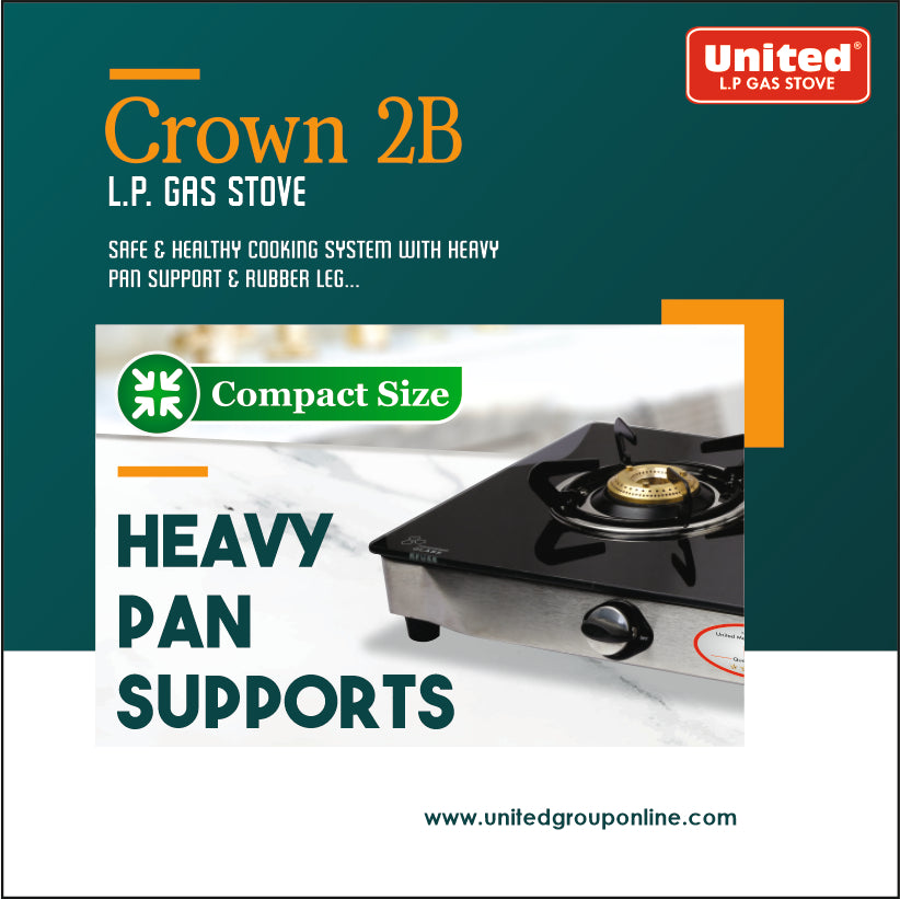 United Crown 2 Burner L.P. Gas Stove (Glass Top)