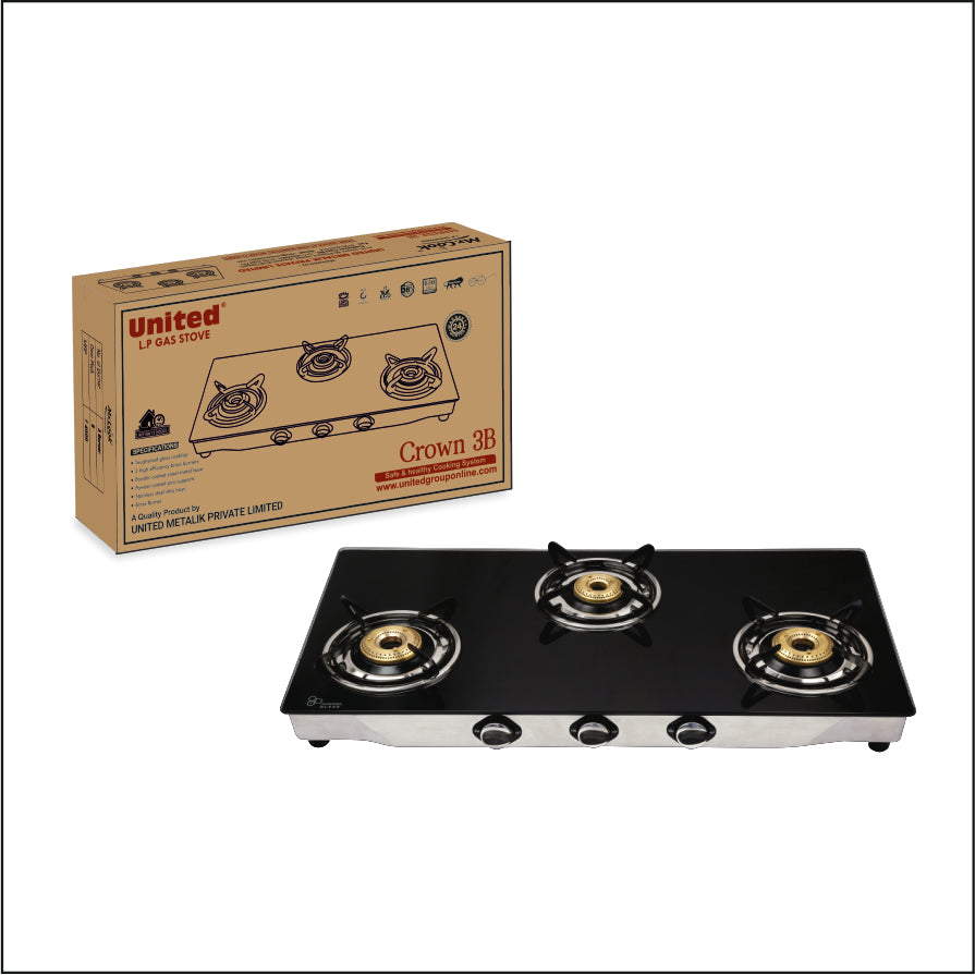 United Crown 3 Burner L.P. Gas Stove (Glass Top)