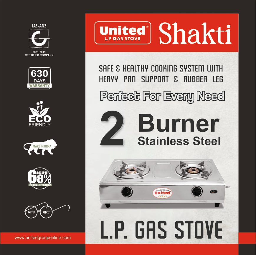 United Shakti 2 Burner L.P. Gas Stove (Stainless Steel)