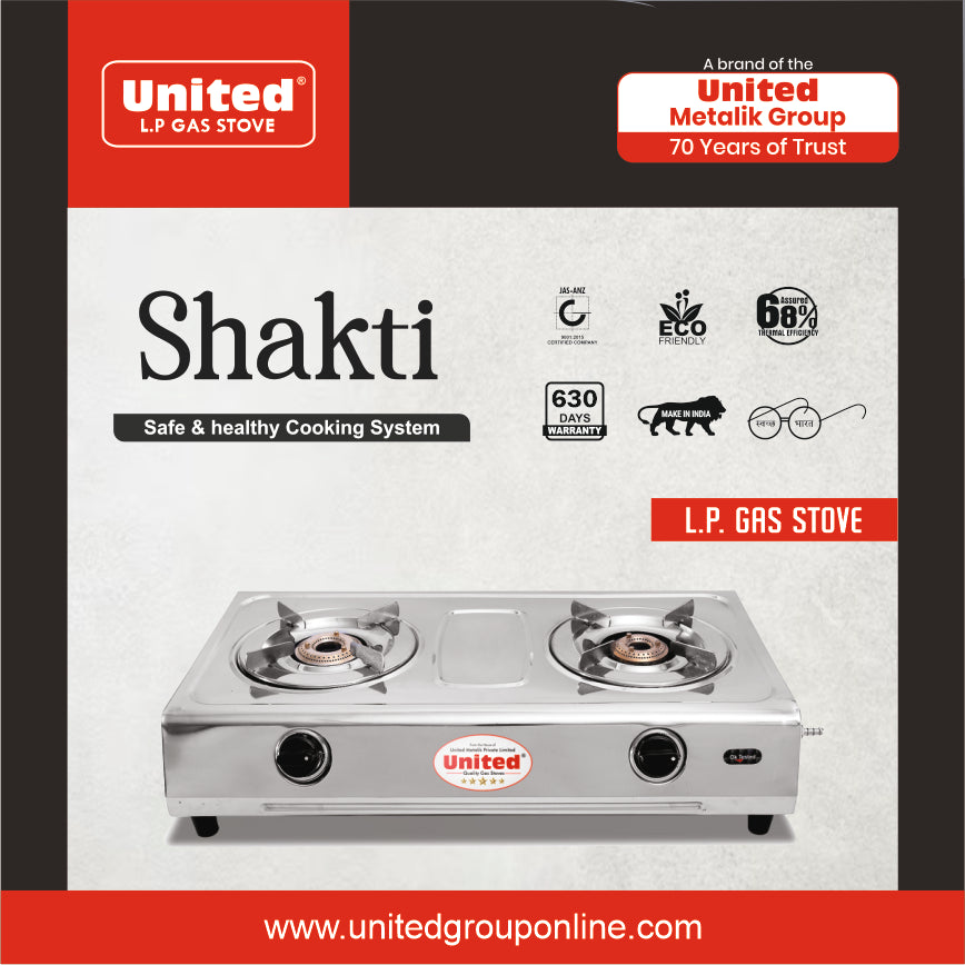 United Shakti 2 Burner L.P. Gas Stove (Stainless Steel)